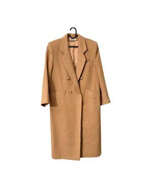 VTG Neiman Marcus Tan Camel Medium Union Tag Double Breasted Long Coat Womens